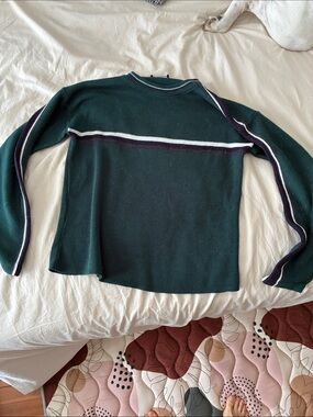 Women's Dark Green Crewneck Stripe Sweater
